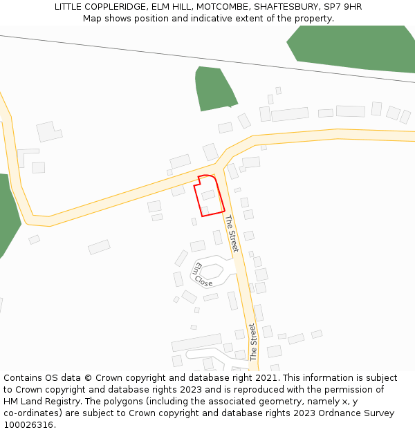 LITTLE COPPLERIDGE, ELM HILL, MOTCOMBE, SHAFTESBURY, SP7 9HR: Location map and indicative extent of plot