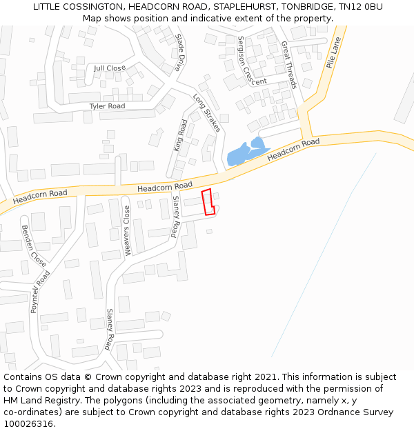 LITTLE COSSINGTON, HEADCORN ROAD, STAPLEHURST, TONBRIDGE, TN12 0BU: Location map and indicative extent of plot