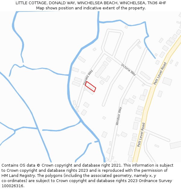 LITTLE COTTAGE, DONALD WAY, WINCHELSEA BEACH, WINCHELSEA, TN36 4HF: Location map and indicative extent of plot