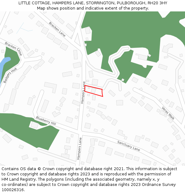 LITTLE COTTAGE, HAMPERS LANE, STORRINGTON, PULBOROUGH, RH20 3HY: Location map and indicative extent of plot