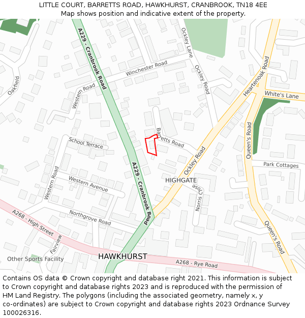 LITTLE COURT, BARRETTS ROAD, HAWKHURST, CRANBROOK, TN18 4EE: Location map and indicative extent of plot