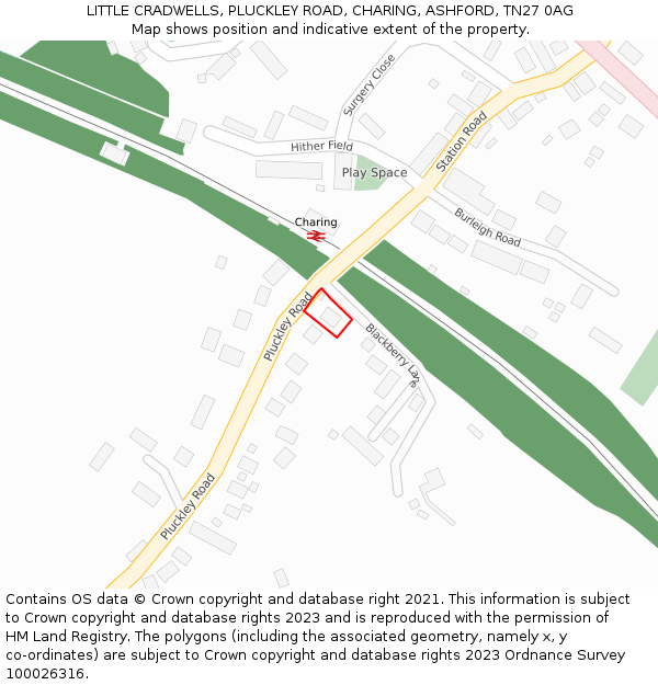 LITTLE CRADWELLS, PLUCKLEY ROAD, CHARING, ASHFORD, TN27 0AG: Location map and indicative extent of plot