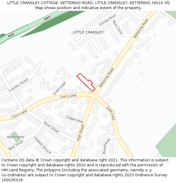 LITTLE CRANSLEY COTTAGE, KETTERING ROAD, LITTLE CRANSLEY, KETTERING, NN14 1PJ: Location map and indicative extent of plot