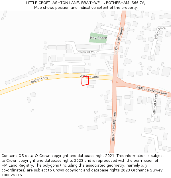 LITTLE CROFT, ASHTON LANE, BRAITHWELL, ROTHERHAM, S66 7AJ: Location map and indicative extent of plot