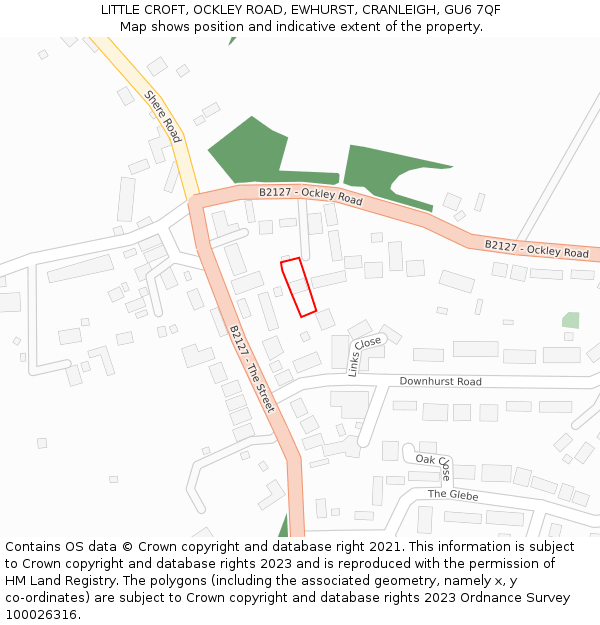 LITTLE CROFT, OCKLEY ROAD, EWHURST, CRANLEIGH, GU6 7QF: Location map and indicative extent of plot