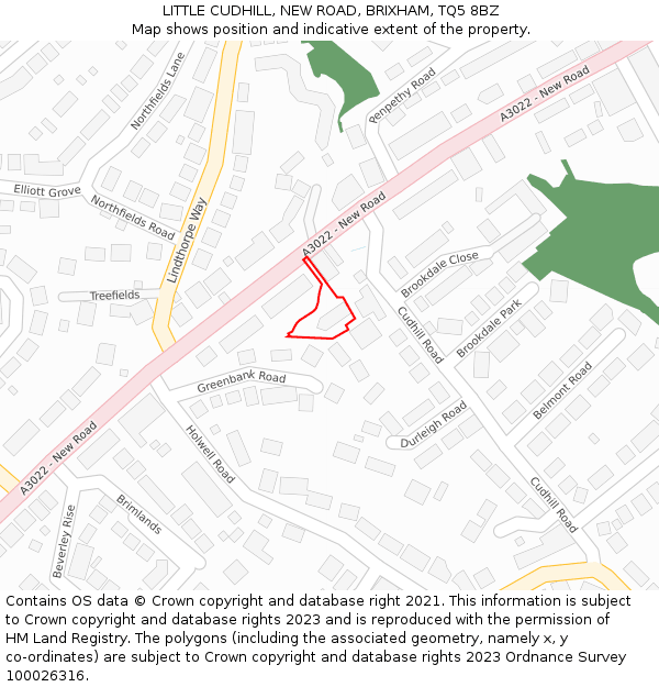 LITTLE CUDHILL, NEW ROAD, BRIXHAM, TQ5 8BZ: Location map and indicative extent of plot