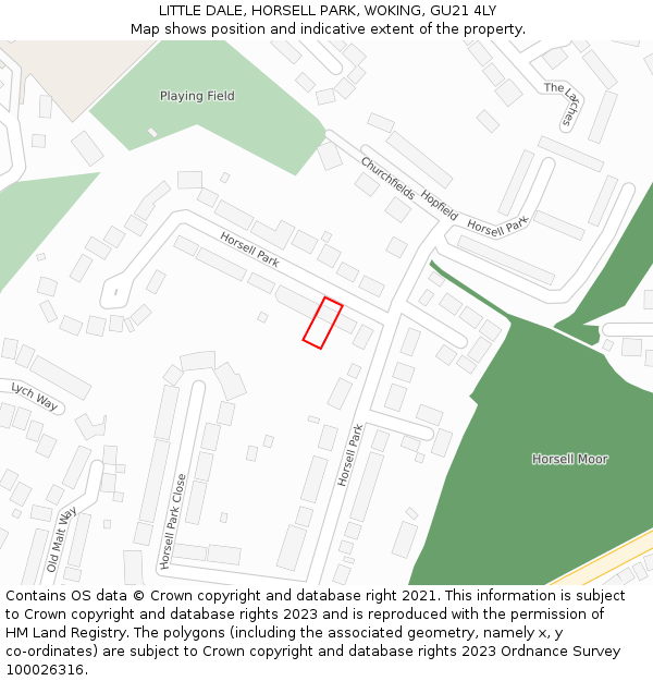 LITTLE DALE, HORSELL PARK, WOKING, GU21 4LY: Location map and indicative extent of plot