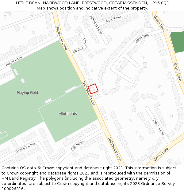 LITTLE DEAN, NAIRDWOOD LANE, PRESTWOOD, GREAT MISSENDEN, HP16 0QF: Location map and indicative extent of plot