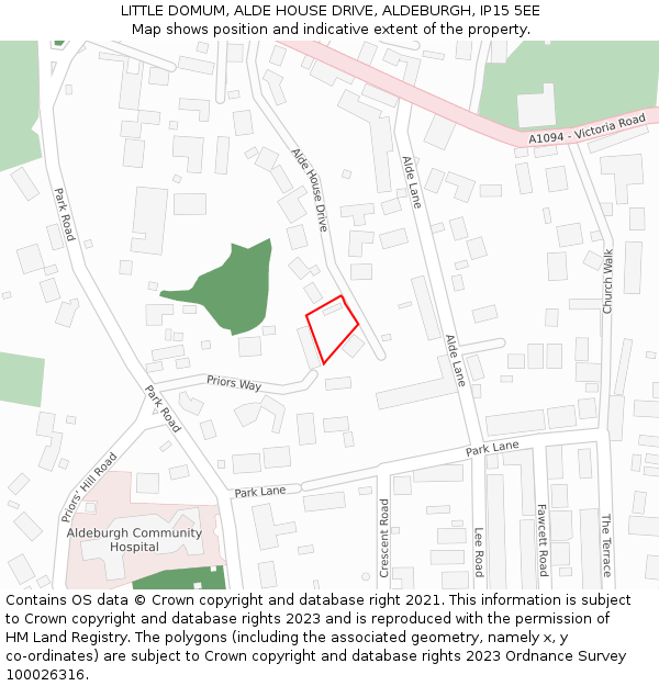 LITTLE DOMUM, ALDE HOUSE DRIVE, ALDEBURGH, IP15 5EE: Location map and indicative extent of plot
