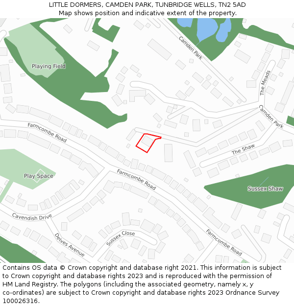 LITTLE DORMERS, CAMDEN PARK, TUNBRIDGE WELLS, TN2 5AD: Location map and indicative extent of plot