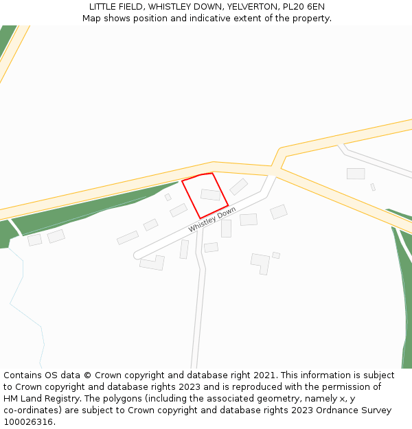 LITTLE FIELD, WHISTLEY DOWN, YELVERTON, PL20 6EN: Location map and indicative extent of plot