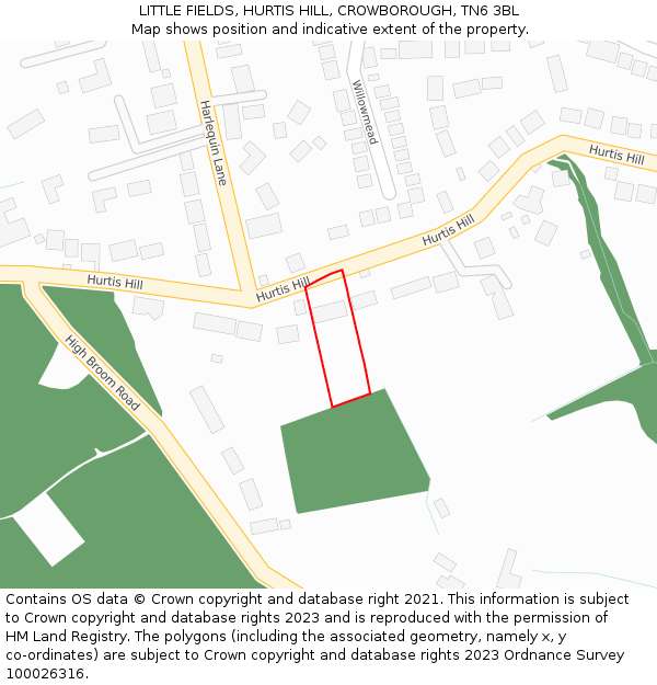 LITTLE FIELDS, HURTIS HILL, CROWBOROUGH, TN6 3BL: Location map and indicative extent of plot