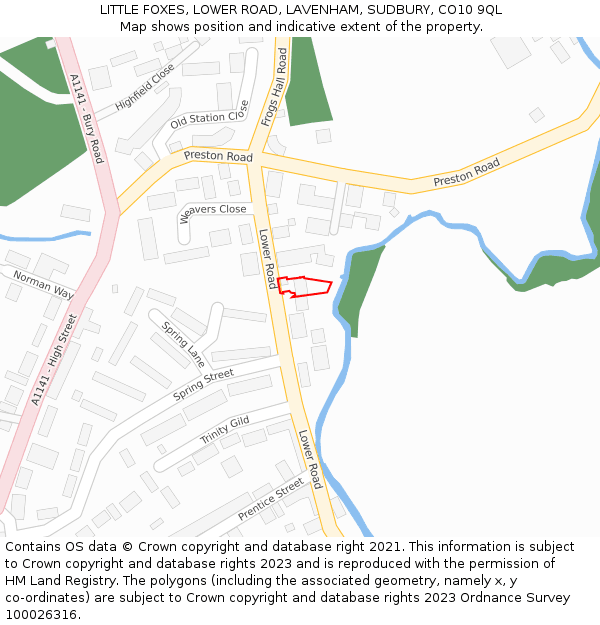 LITTLE FOXES, LOWER ROAD, LAVENHAM, SUDBURY, CO10 9QL: Location map and indicative extent of plot