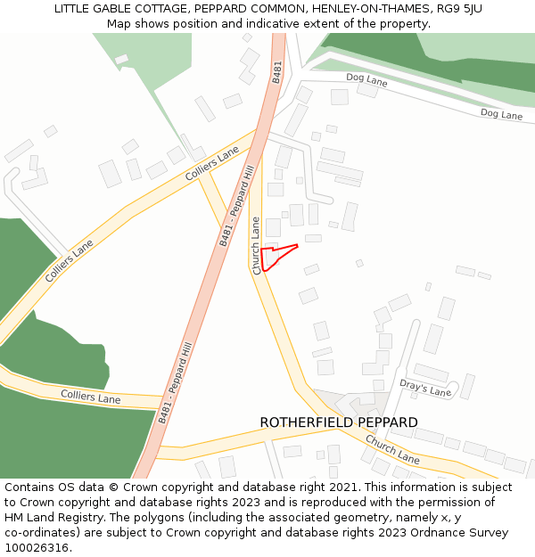 LITTLE GABLE COTTAGE, PEPPARD COMMON, HENLEY-ON-THAMES, RG9 5JU: Location map and indicative extent of plot