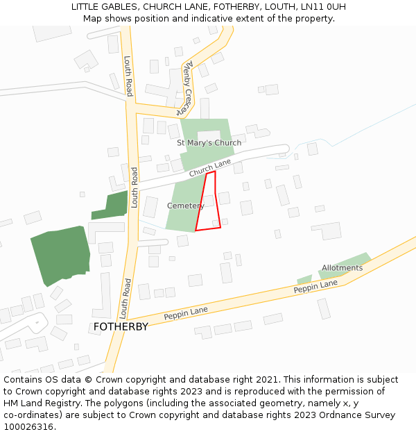 LITTLE GABLES, CHURCH LANE, FOTHERBY, LOUTH, LN11 0UH: Location map and indicative extent of plot