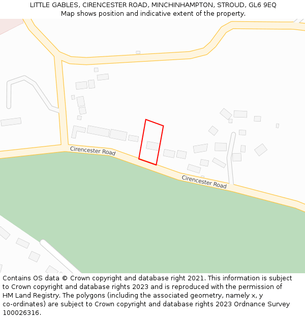 LITTLE GABLES, CIRENCESTER ROAD, MINCHINHAMPTON, STROUD, GL6 9EQ: Location map and indicative extent of plot