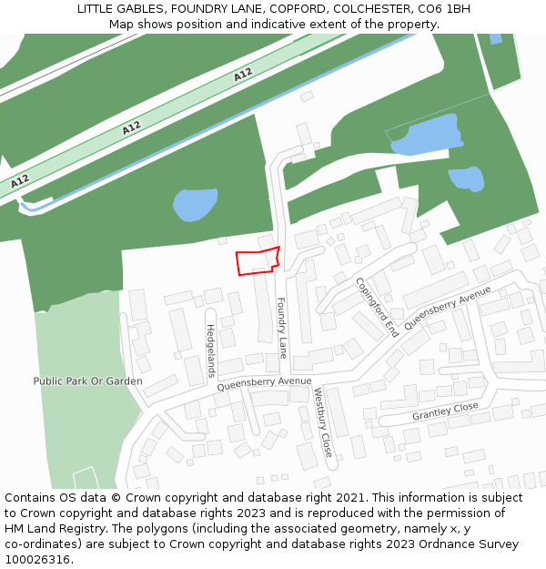 LITTLE GABLES, FOUNDRY LANE, COPFORD, COLCHESTER, CO6 1BH: Location map and indicative extent of plot