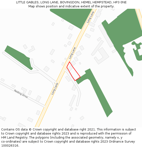 LITTLE GABLES, LONG LANE, BOVINGDON, HEMEL HEMPSTEAD, HP3 0NE: Location map and indicative extent of plot