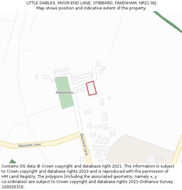 LITTLE GABLES, MOOR END LANE, STIBBARD, FAKENHAM, NR21 0EJ: Location map and indicative extent of plot