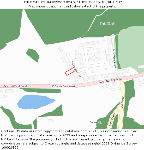 LITTLE GABLES, PARKWOOD ROAD, NUTFIELD, REDHILL, RH1 4HD: Location map and indicative extent of plot