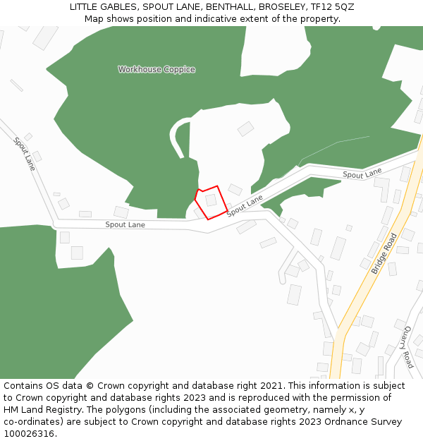 LITTLE GABLES, SPOUT LANE, BENTHALL, BROSELEY, TF12 5QZ: Location map and indicative extent of plot