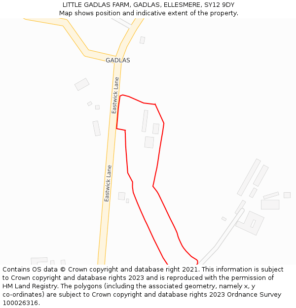 LITTLE GADLAS FARM, GADLAS, ELLESMERE, SY12 9DY: Location map and indicative extent of plot