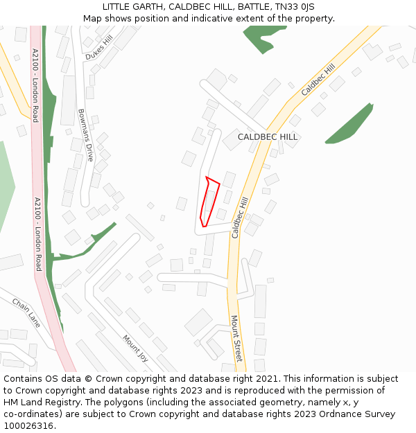 LITTLE GARTH, CALDBEC HILL, BATTLE, TN33 0JS: Location map and indicative extent of plot