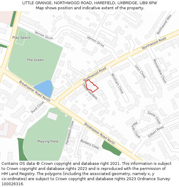 LITTLE GRANGE, NORTHWOOD ROAD, HAREFIELD, UXBRIDGE, UB9 6PW: Location map and indicative extent of plot
