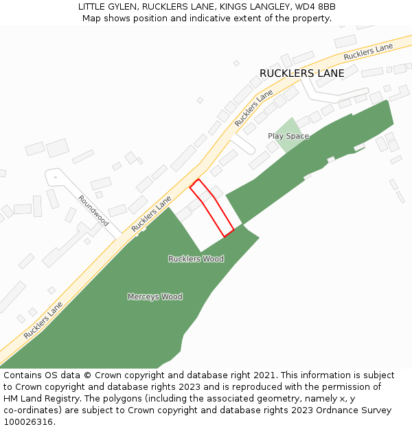 LITTLE GYLEN, RUCKLERS LANE, KINGS LANGLEY, WD4 8BB: Location map and indicative extent of plot