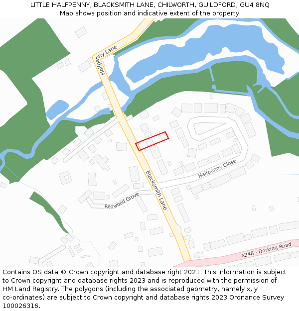 LITTLE HALFPENNY, BLACKSMITH LANE, CHILWORTH, GUILDFORD, GU4 8NQ: Location map and indicative extent of plot