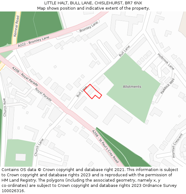 LITTLE HALT, BULL LANE, CHISLEHURST, BR7 6NX: Location map and indicative extent of plot