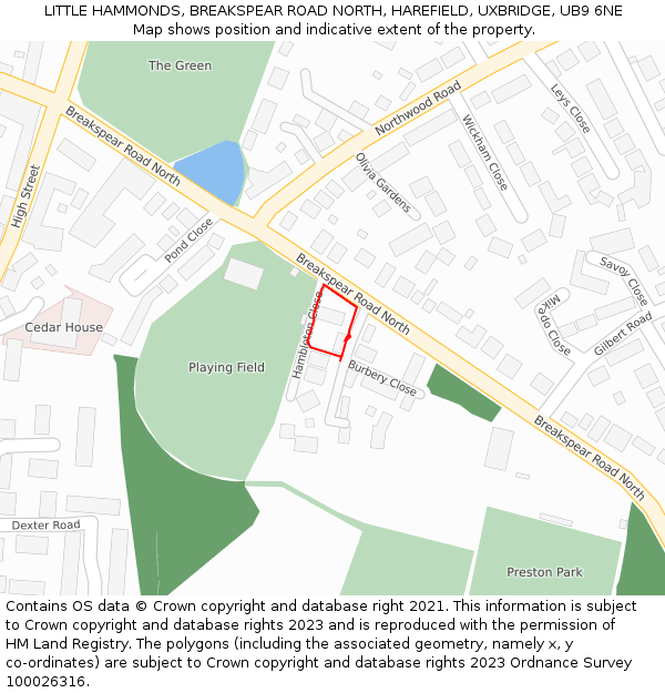 LITTLE HAMMONDS, BREAKSPEAR ROAD NORTH, HAREFIELD, UXBRIDGE, UB9 6NE: Location map and indicative extent of plot
