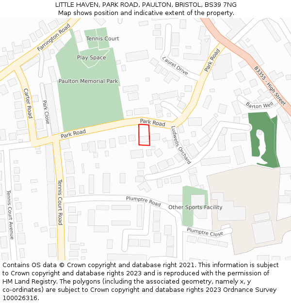 LITTLE HAVEN, PARK ROAD, PAULTON, BRISTOL, BS39 7NG: Location map and indicative extent of plot