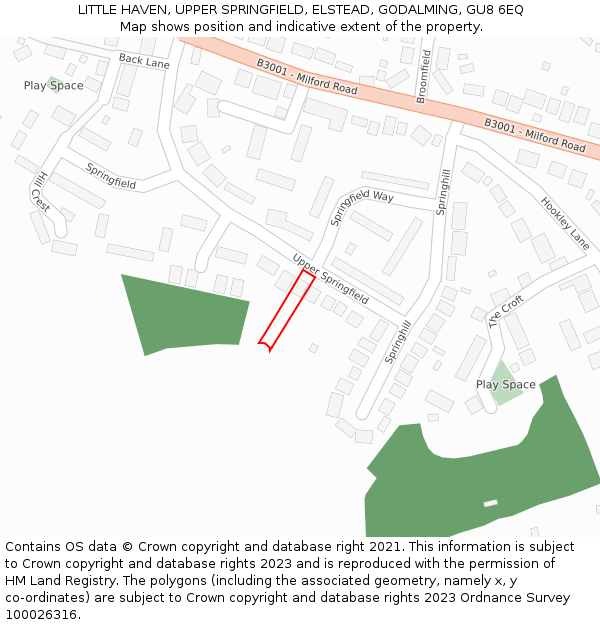 LITTLE HAVEN, UPPER SPRINGFIELD, ELSTEAD, GODALMING, GU8 6EQ: Location map and indicative extent of plot
