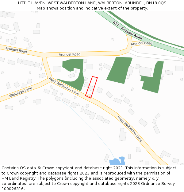 LITTLE HAVEN, WEST WALBERTON LANE, WALBERTON, ARUNDEL, BN18 0QS: Location map and indicative extent of plot