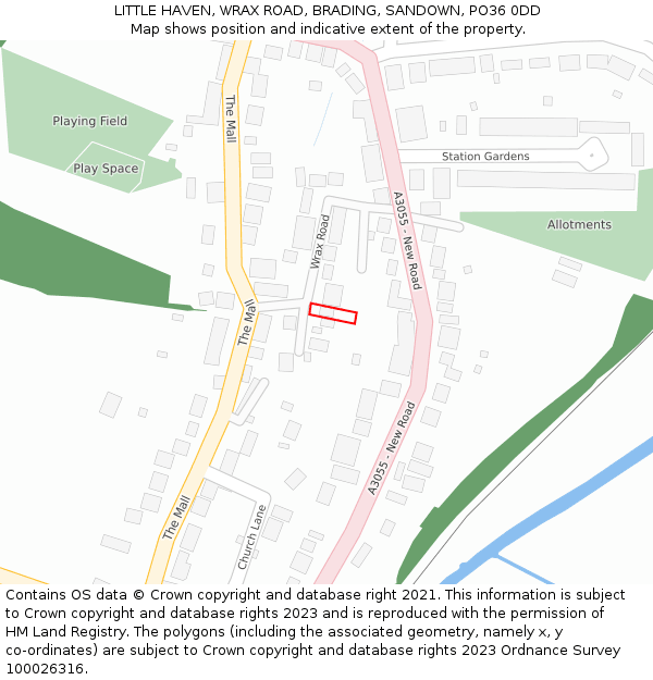 LITTLE HAVEN, WRAX ROAD, BRADING, SANDOWN, PO36 0DD: Location map and indicative extent of plot