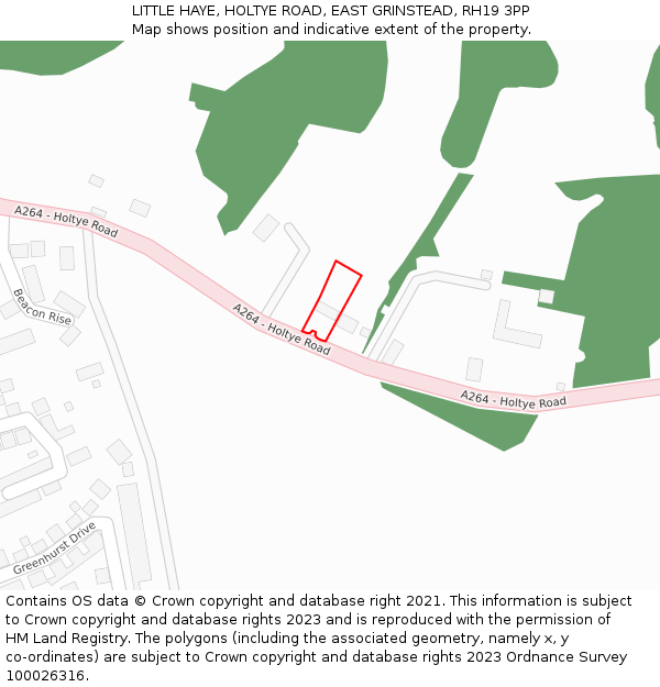 LITTLE HAYE, HOLTYE ROAD, EAST GRINSTEAD, RH19 3PP: Location map and indicative extent of plot