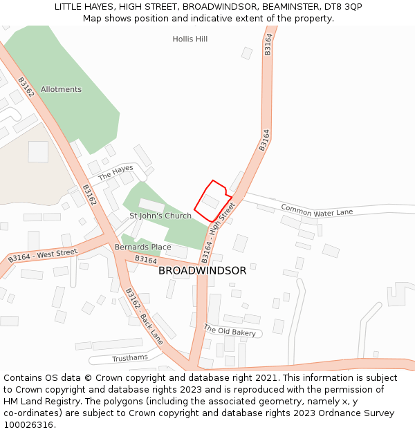 LITTLE HAYES, HIGH STREET, BROADWINDSOR, BEAMINSTER, DT8 3QP: Location map and indicative extent of plot