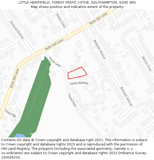 LITTLE HEATHFIELD, FOREST FRONT, HYTHE, SOUTHAMPTON, SO45 3RG: Location map and indicative extent of plot
