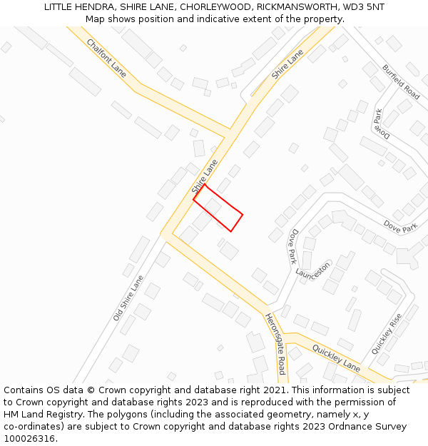 LITTLE HENDRA, SHIRE LANE, CHORLEYWOOD, RICKMANSWORTH, WD3 5NT: Location map and indicative extent of plot