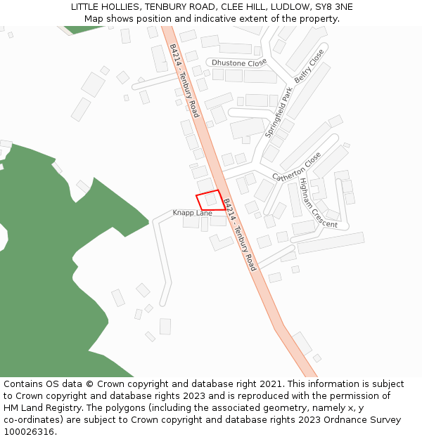 LITTLE HOLLIES, TENBURY ROAD, CLEE HILL, LUDLOW, SY8 3NE: Location map and indicative extent of plot