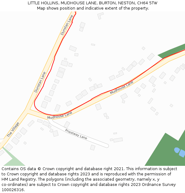 LITTLE HOLLINS, MUDHOUSE LANE, BURTON, NESTON, CH64 5TW: Location map and indicative extent of plot