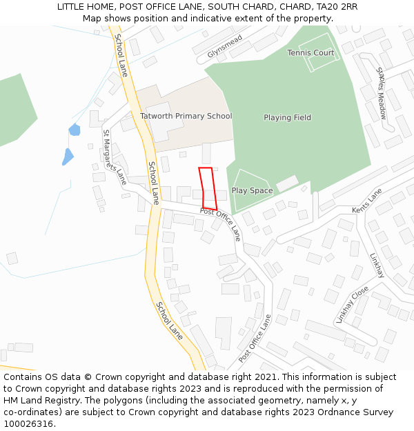 LITTLE HOME, POST OFFICE LANE, SOUTH CHARD, CHARD, TA20 2RR: Location map and indicative extent of plot