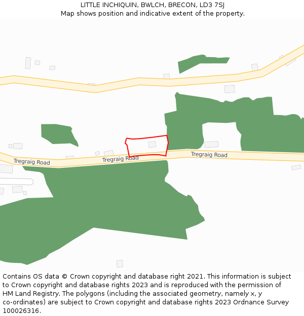 LITTLE INCHIQUIN, BWLCH, BRECON, LD3 7SJ: Location map and indicative extent of plot