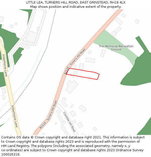 LITTLE LEA, TURNERS HILL ROAD, EAST GRINSTEAD, RH19 4LX: Location map and indicative extent of plot