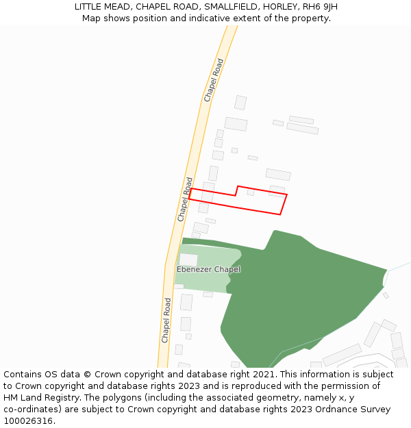 LITTLE MEAD, CHAPEL ROAD, SMALLFIELD, HORLEY, RH6 9JH: Location map and indicative extent of plot
