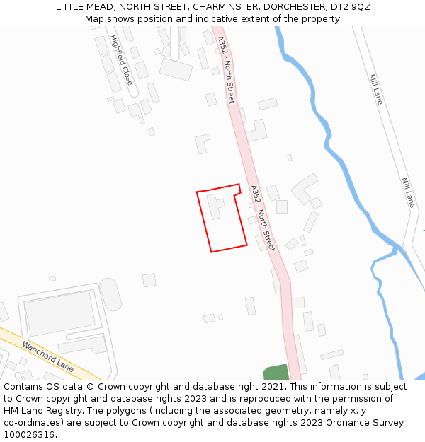 LITTLE MEAD, NORTH STREET, CHARMINSTER, DORCHESTER, DT2 9QZ: Location map and indicative extent of plot
