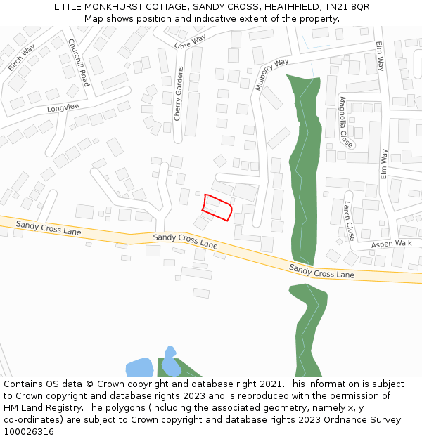 LITTLE MONKHURST COTTAGE, SANDY CROSS, HEATHFIELD, TN21 8QR: Location map and indicative extent of plot