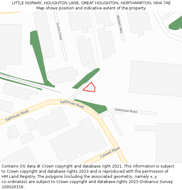 LITTLE NORWAY, HOUGHTON LANE, GREAT HOUGHTON, NORTHAMPTON, NN4 7AE: Location map and indicative extent of plot