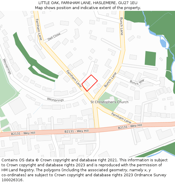 LITTLE OAK, FARNHAM LANE, HASLEMERE, GU27 1EU: Location map and indicative extent of plot